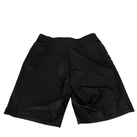 Hylete men’s Size Medium athletic shorts. ‎ 
Color: black with green logo - Picture 3 of 4